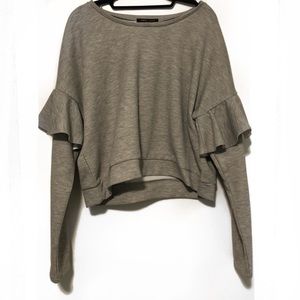 Ruffle Sleeve Grey Sweatshirt